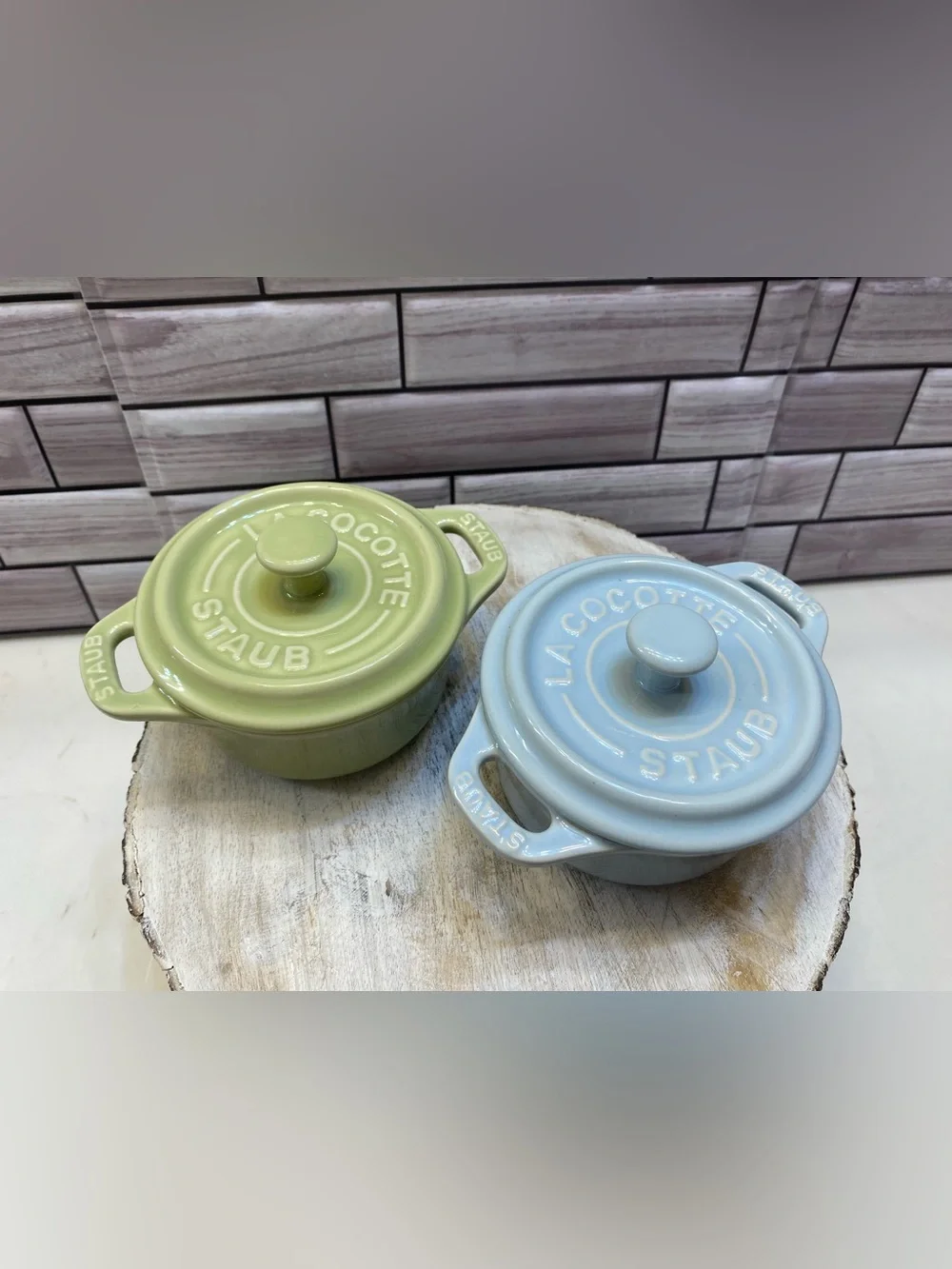 STAUB ❤️Ceramics Mini Round Cocotte 10cm Macaron Light Blue& Green NIB